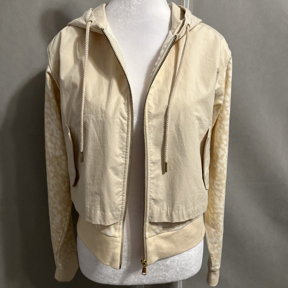 Fabletics Hooded Jacket Size XXS Cream And Beige Layered Athletic Athleisure